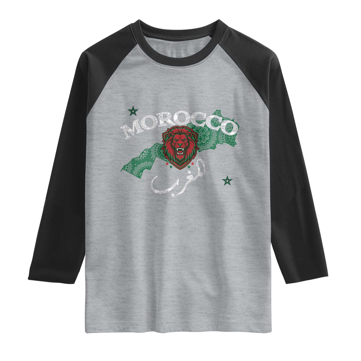 Morocco Lion Maghrib Moroccan Spirit Heritage Raglan Shirt TS02 Heather Gray Black Print Your Wear