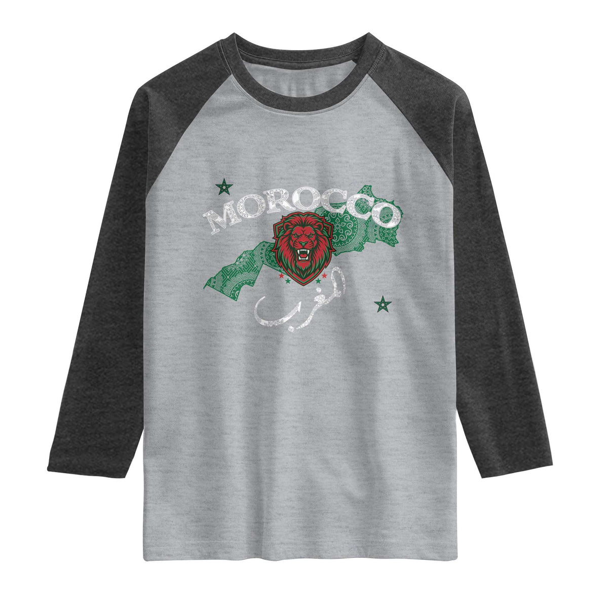 Morocco Lion Maghrib Moroccan Spirit Heritage Raglan Shirt TS02 Heather Gray Heather Charcoal Print Your Wear