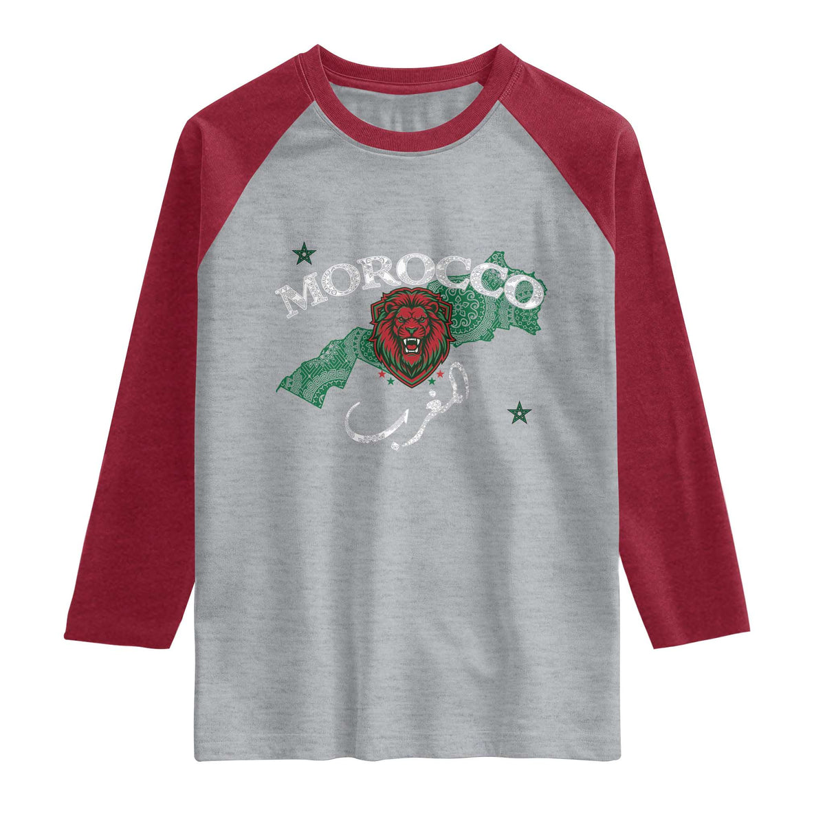 Morocco Lion Maghrib Moroccan Spirit Heritage Raglan Shirt TS02 Heather Gray Heather Red Print Your Wear