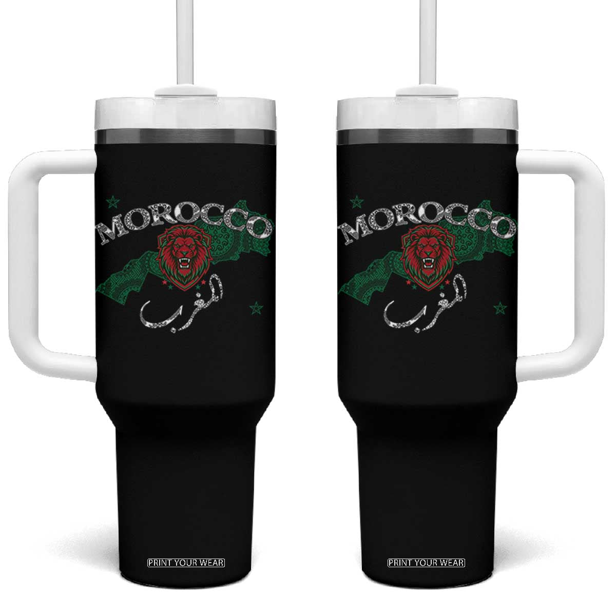 Morocco Lion Maghrib Moroccan Spirit Heritage Tumbler With Handle TS02 One Size: 40 oz Black Print Your Wear