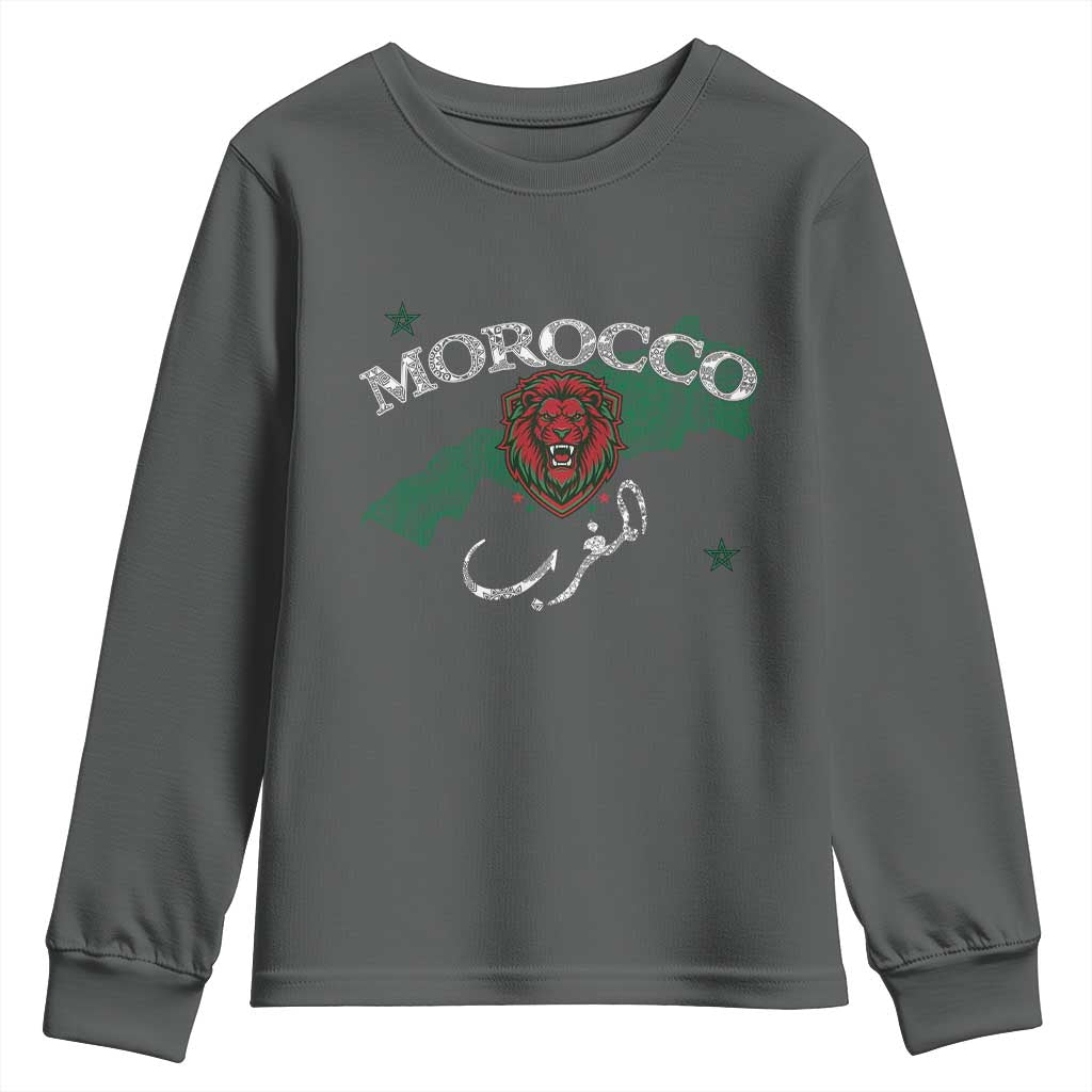 Morocco Lion Maghrib Moroccan Spirit Heritage Youth Sweatshirt TS02 Dark Heather Print Your Wear