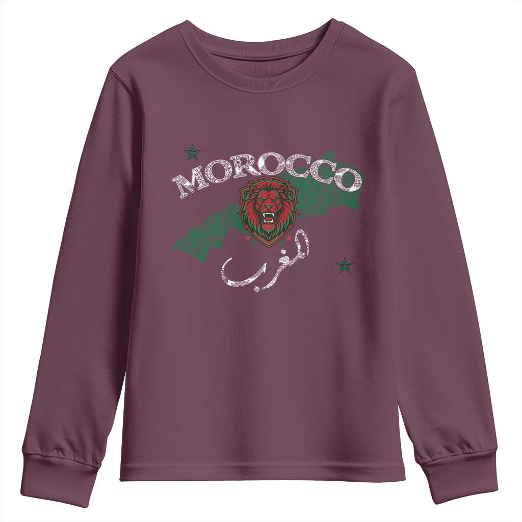 Morocco Lion Maghrib Moroccan Spirit Heritage Youth Sweatshirt TS02 Maroon Print Your Wear