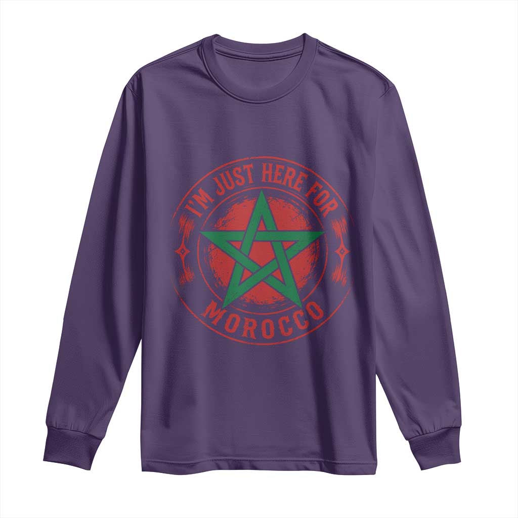 I'm Just Here for Morocco Long Sleeve Shirt Funny Moroccan Pride Supporter Sports Fan TS02 Purple Print Your Wear