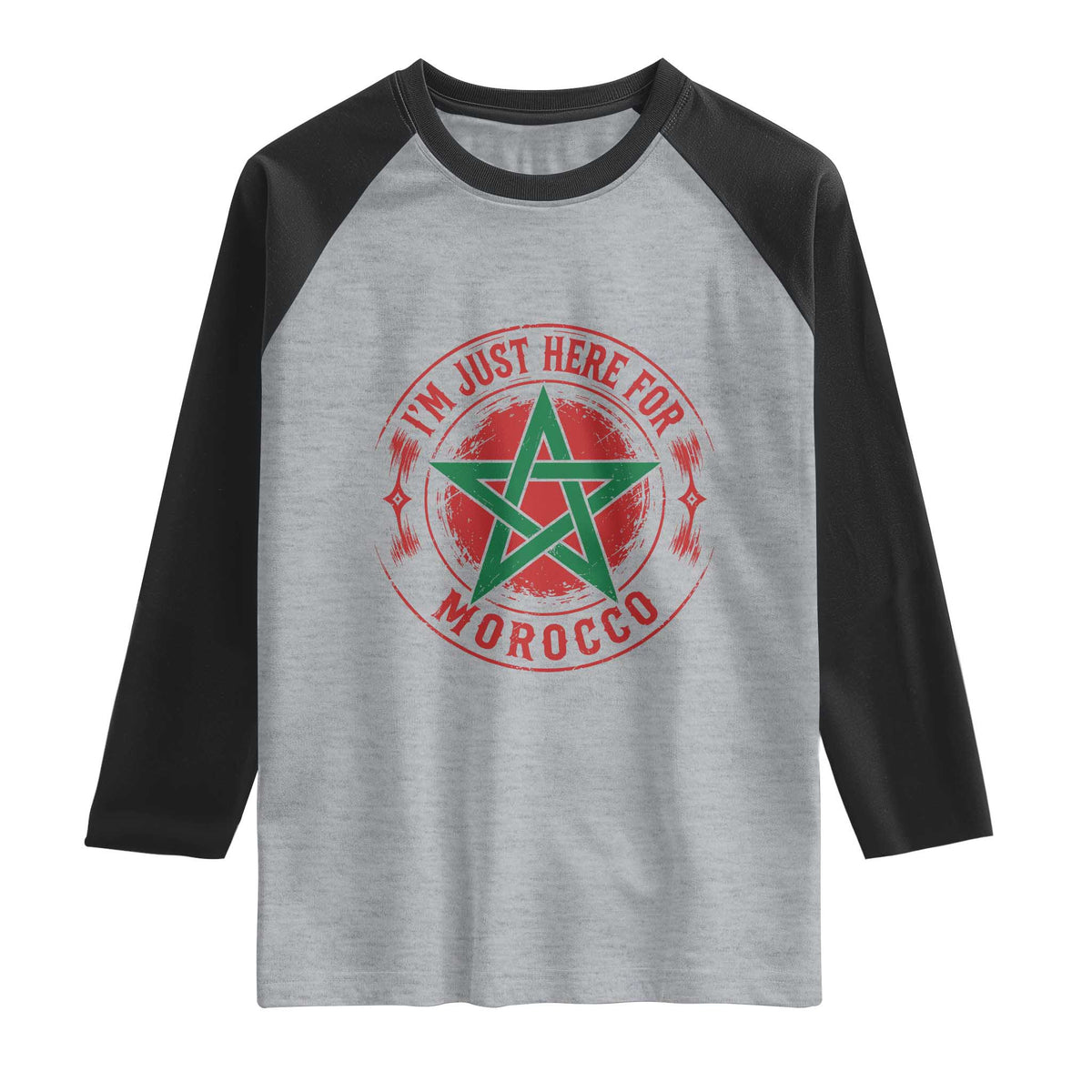 I'm Just Here for Morocco Raglan Shirt Funny Moroccan Pride Supporter Sports Fan TS02 Heather Gray Black Print Your Wear