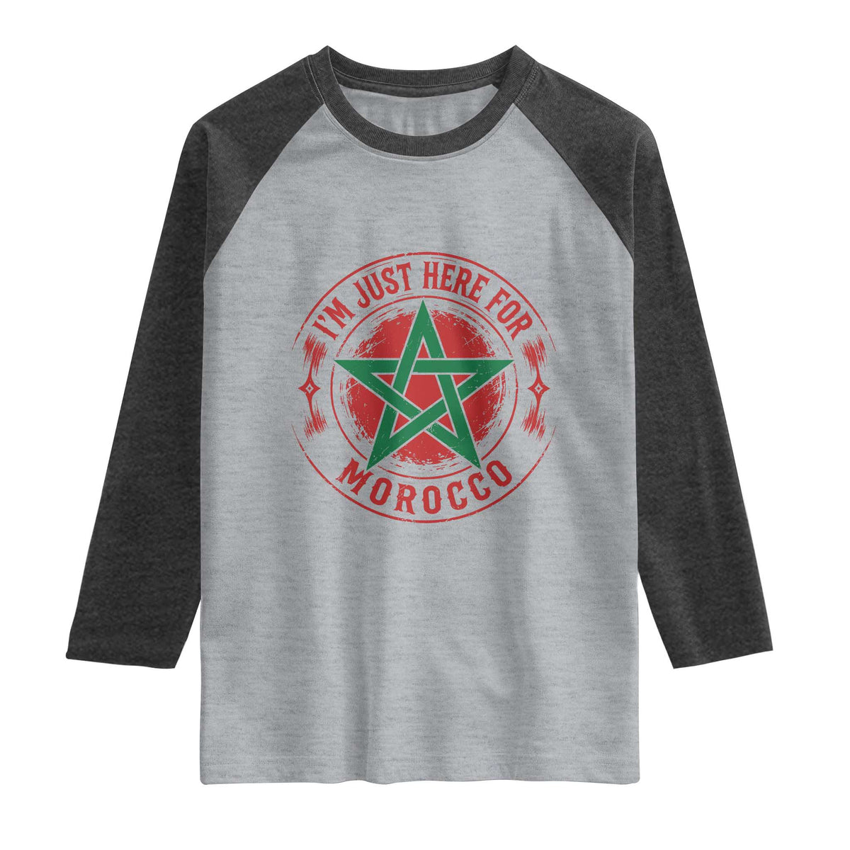 I'm Just Here for Morocco Raglan Shirt Funny Moroccan Pride Supporter Sports Fan TS02 Heather Gray Heather Charcoal Print Your Wear