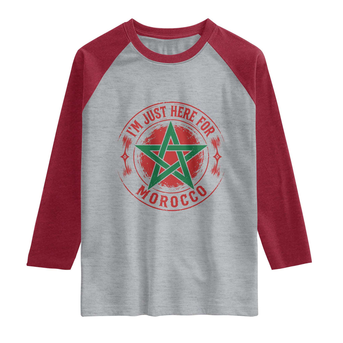 I'm Just Here for Morocco Raglan Shirt Funny Moroccan Pride Supporter Sports Fan TS02 Heather Gray Heather Red Print Your Wear