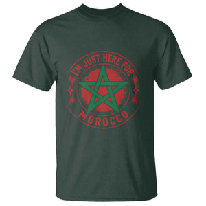 I'm Just Here for Morocco T Shirt Funny Moroccan Pride Supporter Sports Fan TS02 Dark Forest Green Print Your Wear