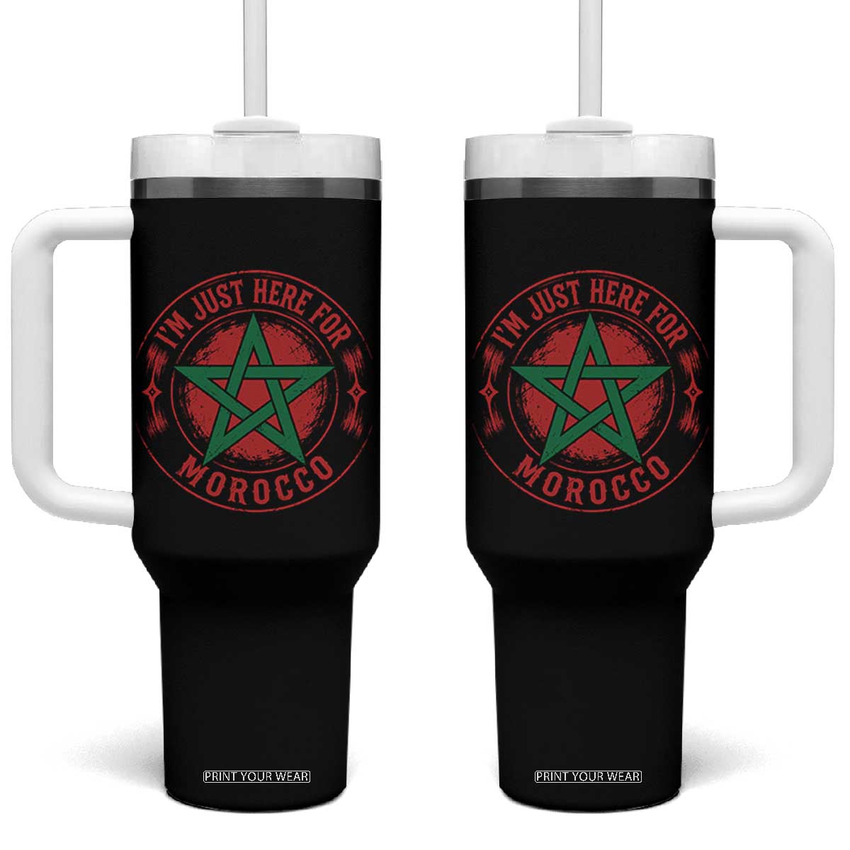 I'm Just Here for Morocco Tumbler With Handle Funny Moroccan Pride Supporter Sports Fan TS02 One Size: 40 oz Black Print Your Wear