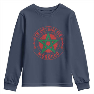 I'm Just Here for Morocco Youth Sweatshirt Funny Moroccan Pride Supporter Sports Fan TS02 Navy Print Your Wear