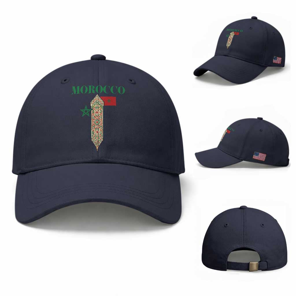Traditional Moroccan Mosaic Archway Graphic Baseball Cap Morocco Architecture Tile Pattern TS02 Baseball Cap Universal Fit Navy Print Your Wear