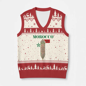 Traditional Moroccan Mosaic Archway Graphic V-Neck Knit Sweater Vest Morocco Architecture Tile Pattern TS02 Beige Red Print Your Wear