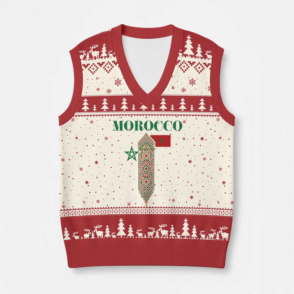 Traditional Moroccan Mosaic Archway Graphic V-Neck Knit Sweater Vest Morocco Architecture Tile Pattern TS02 Beige Red Print Your Wear