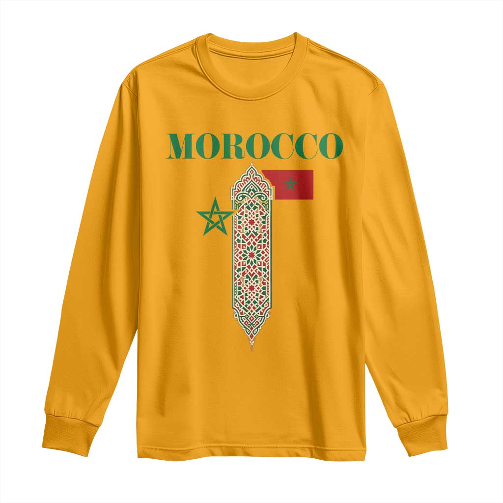 Traditional Moroccan Mosaic Archway Graphic Long Sleeve Shirt Morocco Architecture Tile Pattern TS02 Gold Print Your Wear