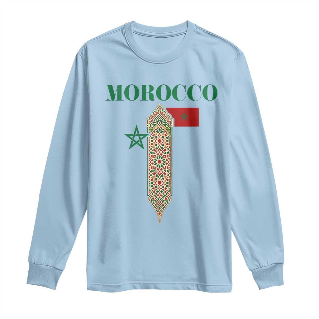 Traditional Moroccan Mosaic Archway Graphic Long Sleeve Shirt Morocco Architecture Tile Pattern TS02 Light Blue Print Your Wear
