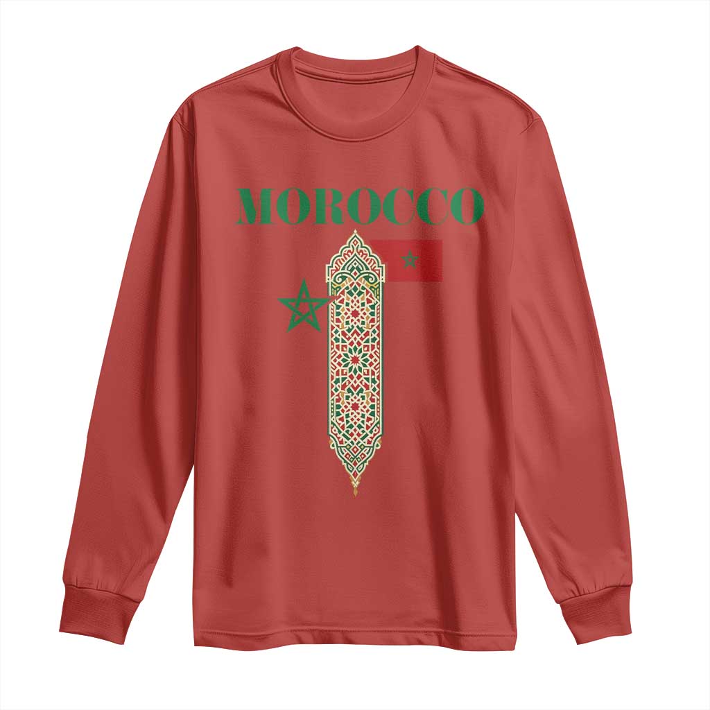 Traditional Moroccan Mosaic Archway Graphic Long Sleeve Shirt Morocco Architecture Tile Pattern TS02 Red Print Your Wear