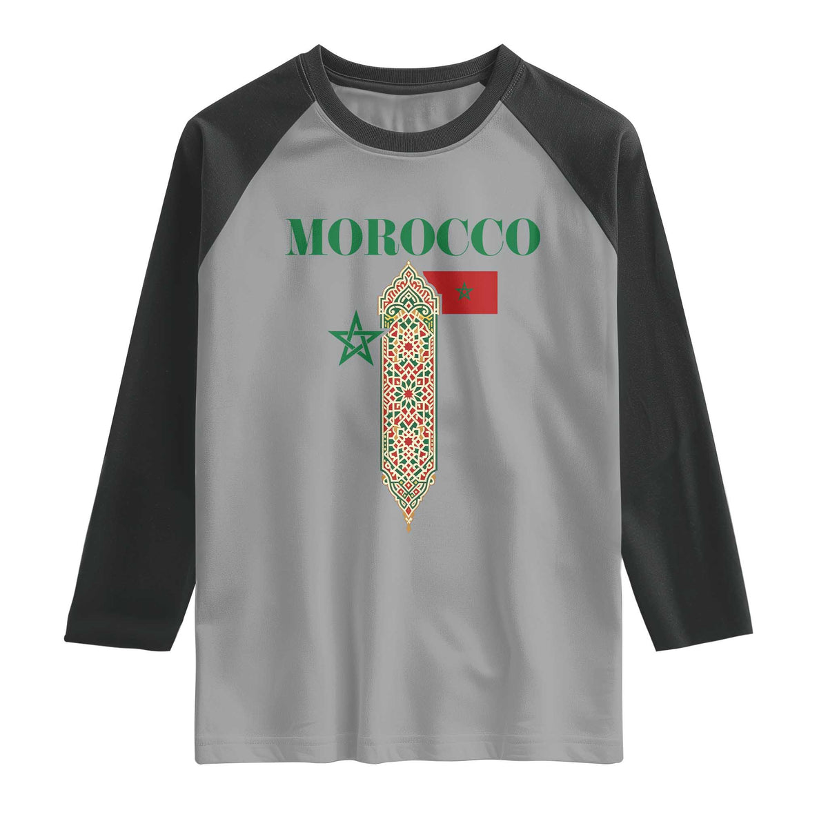 Traditional Moroccan Mosaic Archway Graphic Raglan Shirt Morocco Architecture Tile Pattern TS02 Sport Gray Black Print Your Wear