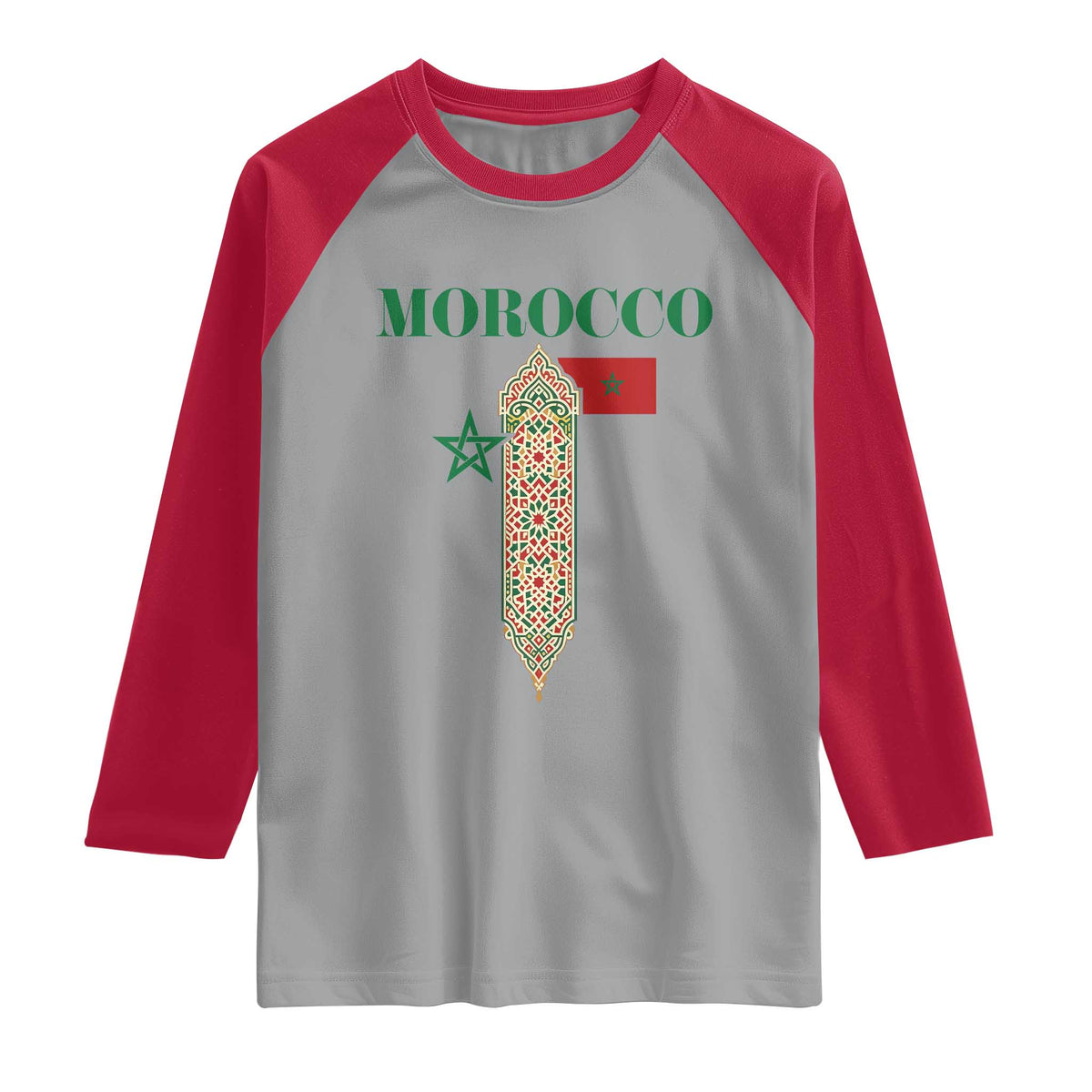 Traditional Moroccan Mosaic Archway Graphic Raglan Shirt Morocco Architecture Tile Pattern TS02 Sport Gray Red Print Your Wear