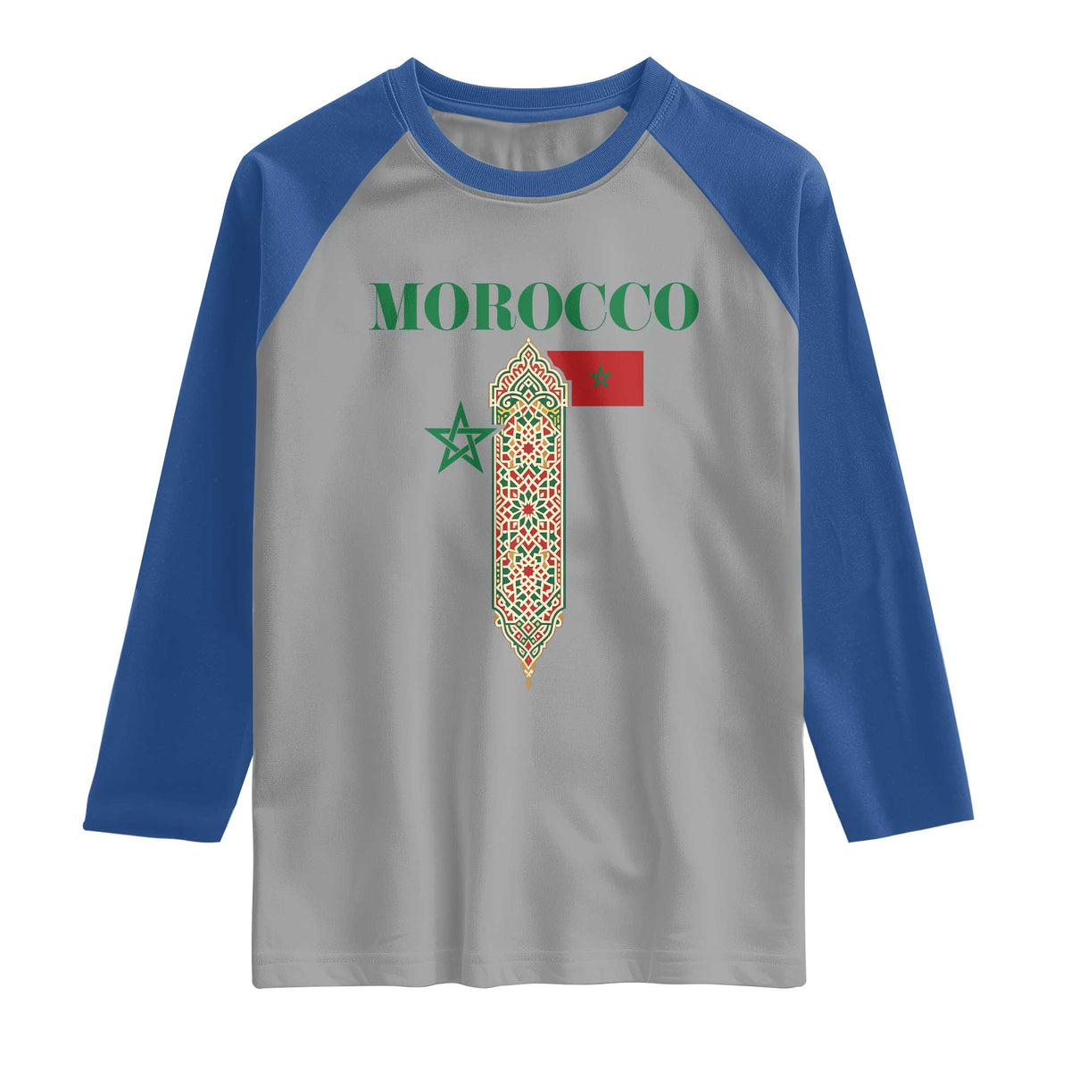 Traditional Moroccan Mosaic Archway Graphic Raglan Shirt Morocco Architecture Tile Pattern TS02 Sport Gray Royal Print Your Wear