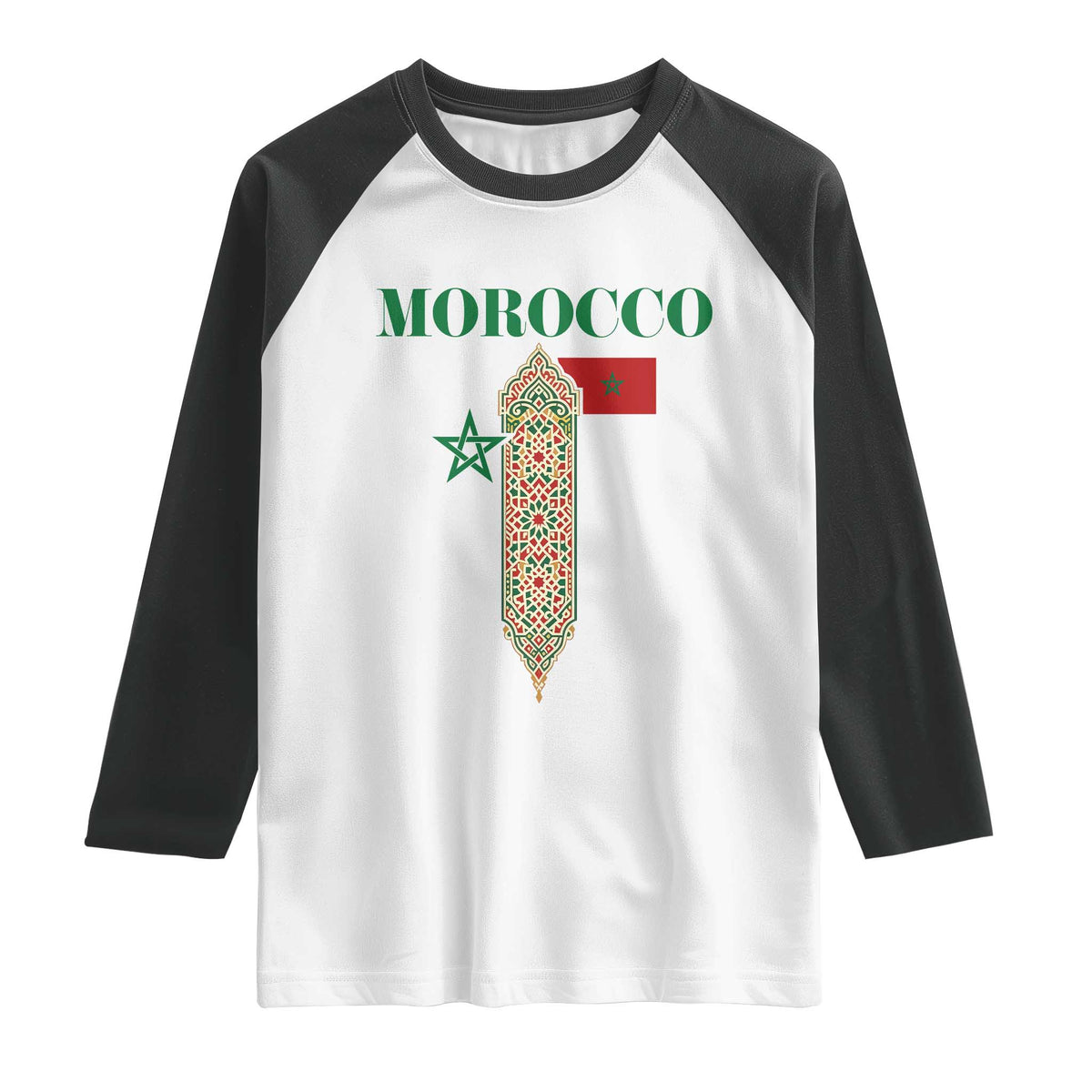 Traditional Moroccan Mosaic Archway Graphic Raglan Shirt Morocco Architecture Tile Pattern TS02 White Black Print Your Wear
