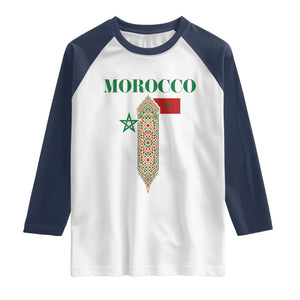 Traditional Moroccan Mosaic Archway Graphic Raglan Shirt Morocco Architecture Tile Pattern TS02 White Navy Print Your Wear