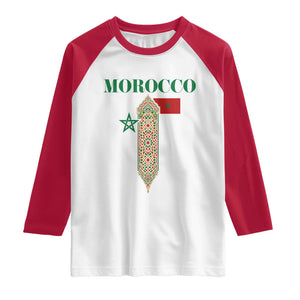 Traditional Moroccan Mosaic Archway Graphic Raglan Shirt Morocco Architecture Tile Pattern TS02 White Red Print Your Wear