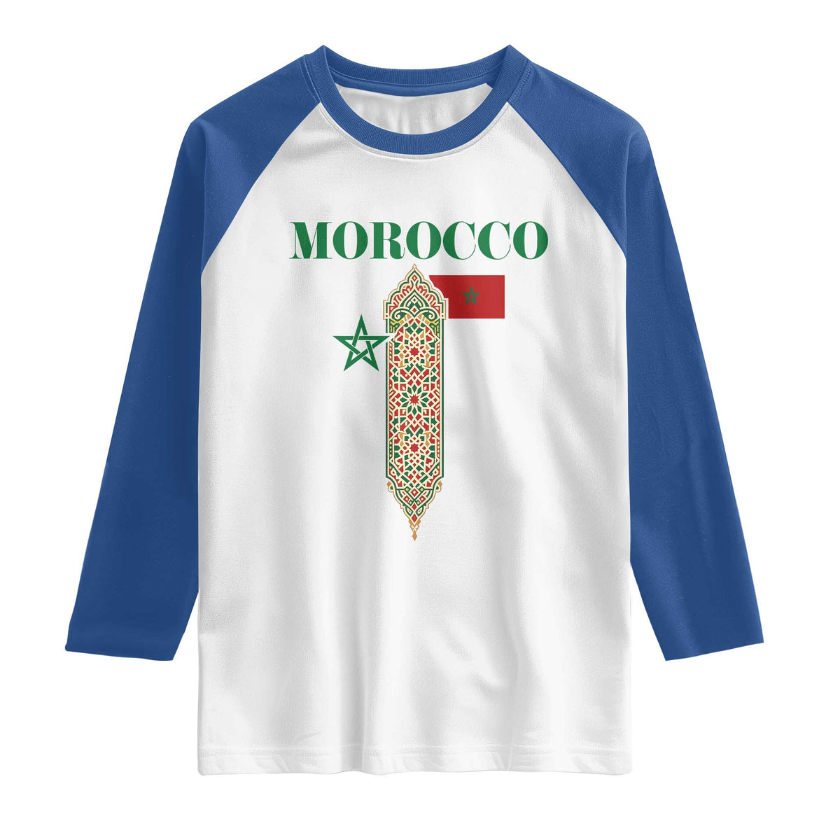Traditional Moroccan Mosaic Archway Graphic Raglan Shirt Morocco Architecture Tile Pattern TS02 White Royal Print Your Wear