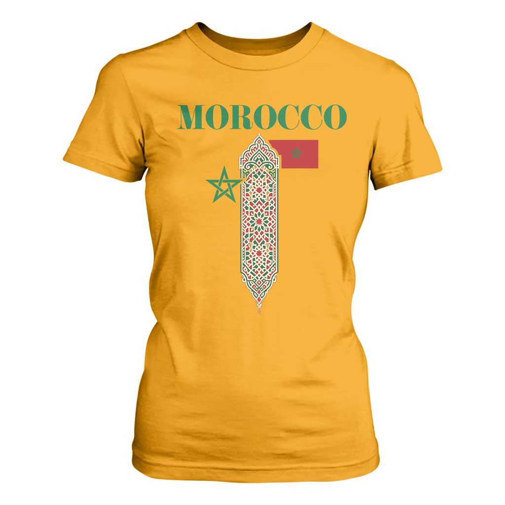 Traditional Moroccan Mosaic Archway Graphic T Shirt For Women Morocco Architecture Tile Pattern TS02 Gold Print Your Wear
