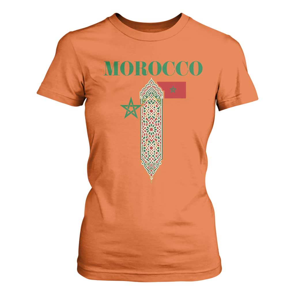 Traditional Moroccan Mosaic Archway Graphic T Shirt For Women Morocco Architecture Tile Pattern TS02 Orange Print Your Wear