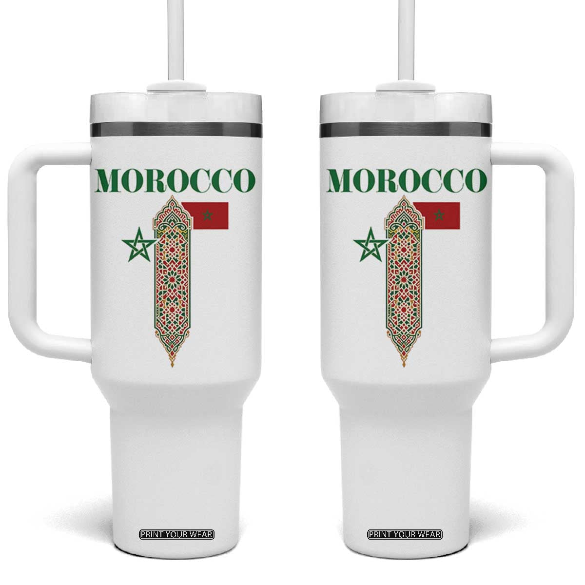 Traditional Moroccan Mosaic Archway Graphic Tumbler With Handle Morocco Architecture Tile Pattern TS02 One Size: 40 oz White Print Your Wear