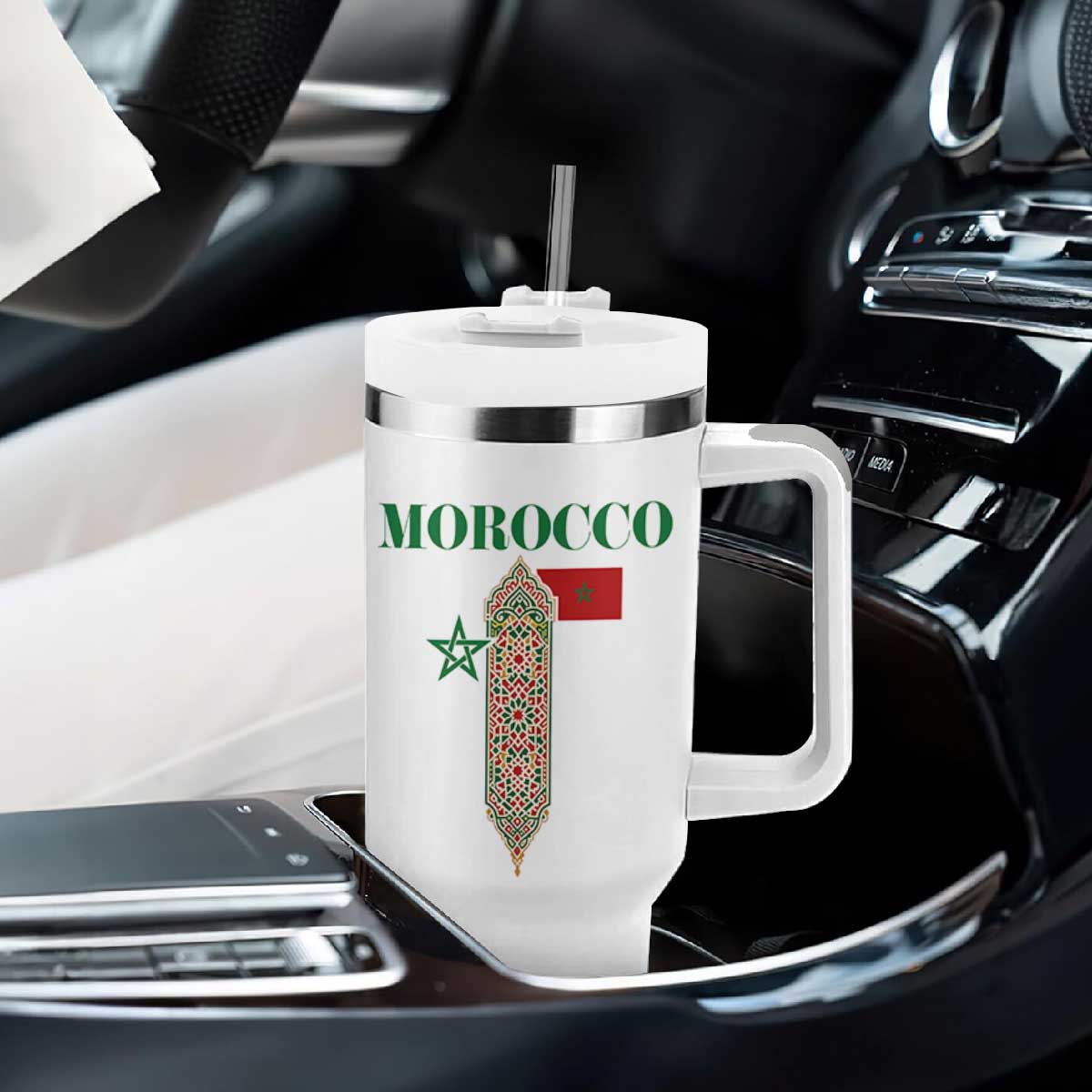 Traditional Moroccan Mosaic Archway Graphic Tumbler With Handle Morocco Architecture Tile Pattern TS02 Print Your Wear
