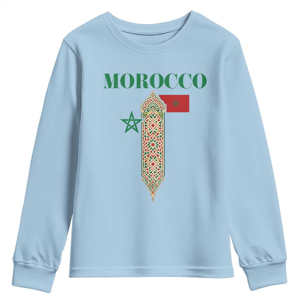 Traditional Moroccan Mosaic Archway Graphic Youth Sweatshirt Morocco Architecture Tile Pattern TS02 Light Blue Print Your Wear