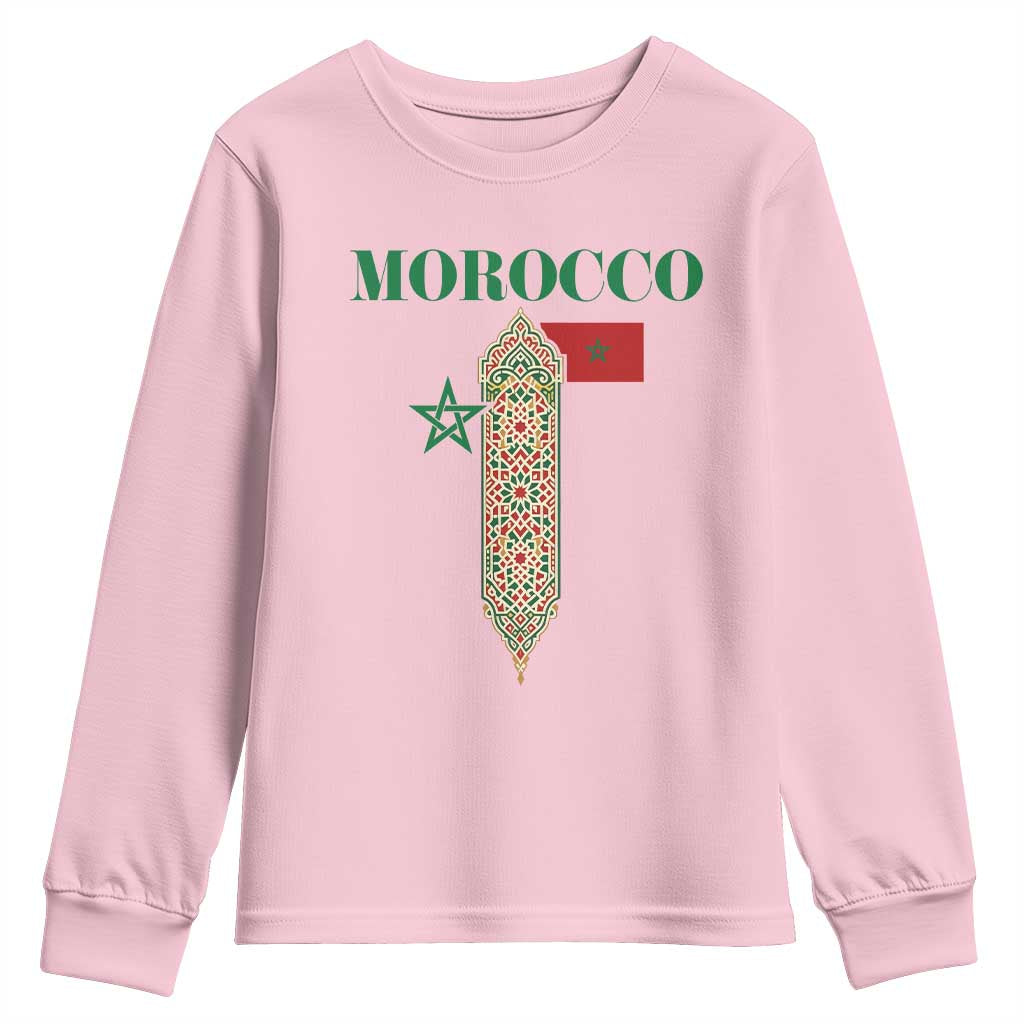Traditional Moroccan Mosaic Archway Graphic Youth Sweatshirt Morocco Architecture Tile Pattern TS02 Light Pink Print Your Wear