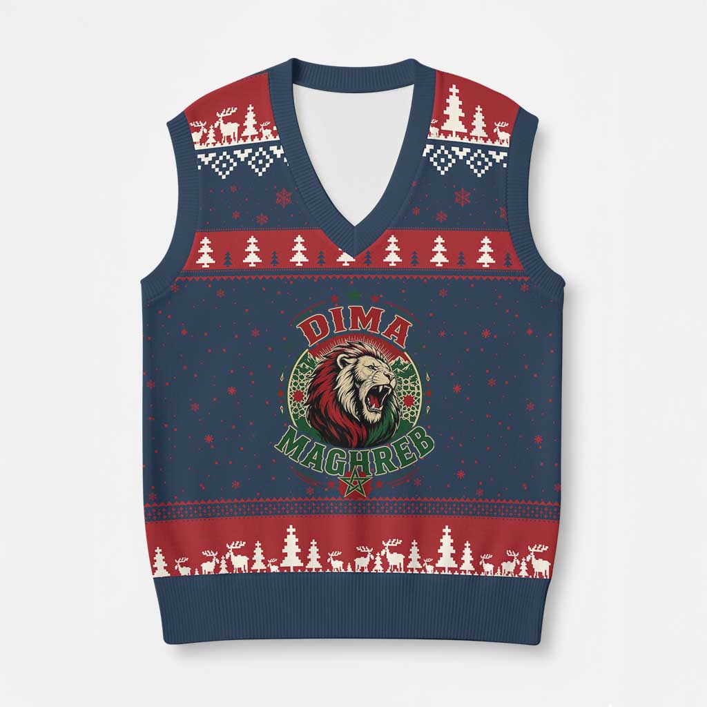 Dima Maghreb Morocco Lion Roar V-Neck Knit Sweater Vest Proud Patriotic Moroccan Spirit Heritage Support TS02 Navy Red Print Your Wear