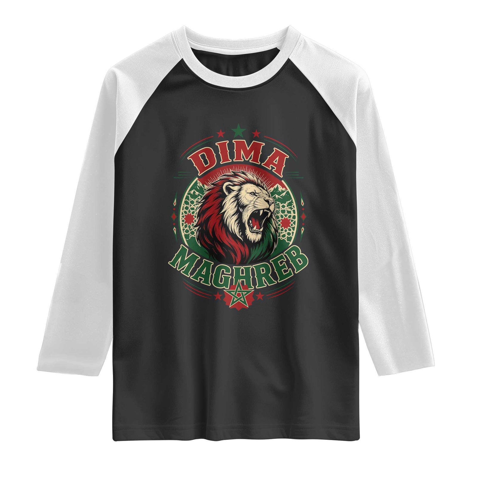 Dima Maghreb Morocco Lion Roar Raglan Shirt Proud Patriotic Moroccan Spirit Heritage Support TS02 Black White Print Your Wear