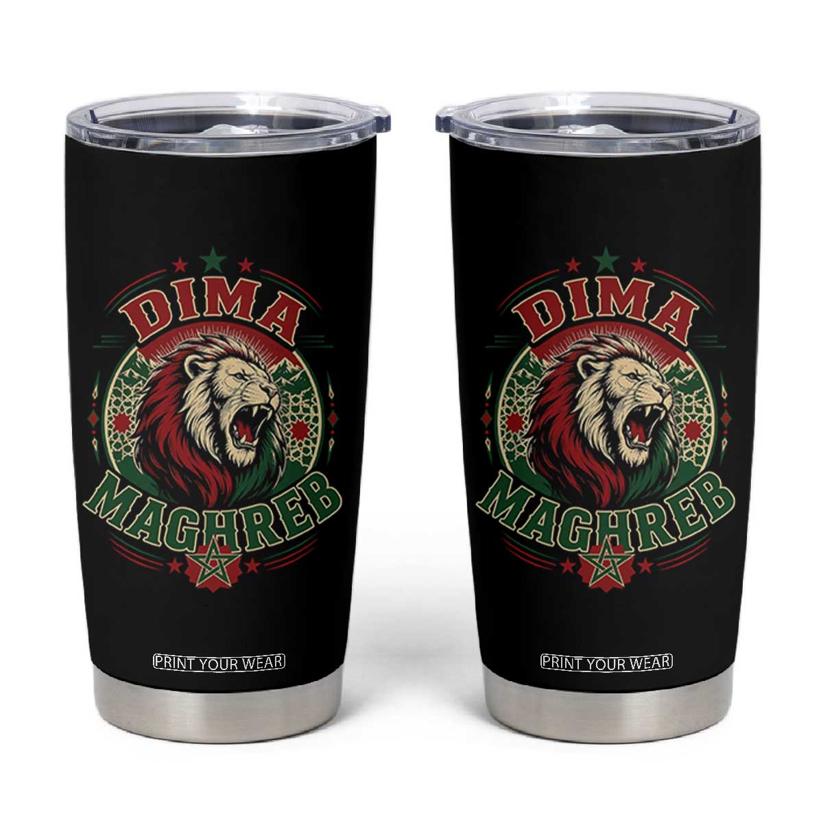 Dima Maghreb Morocco Lion Roar Tumbler Cup Proud Patriotic Moroccan Spirit Heritage Support TS02 Black Print Your Wear