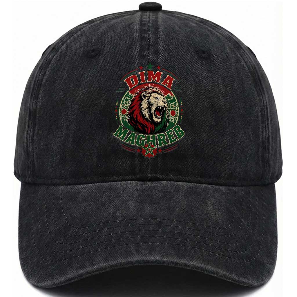 Dima Maghreb Morocco Lion Roar Washed Cotton Baseball Cap Proud Patriotic Moroccan Spirit Heritage Support TS02 Print Your Wear