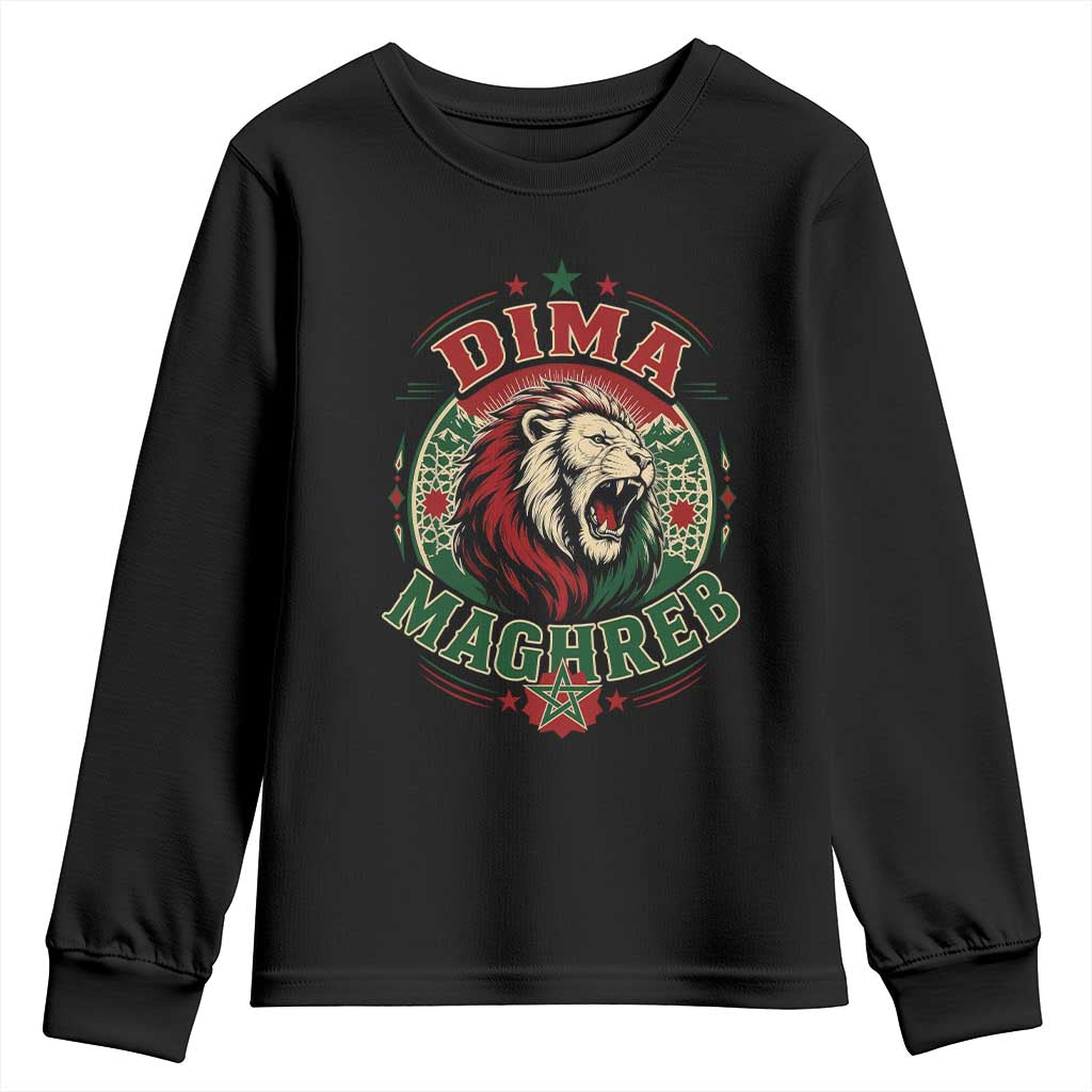Dima Maghreb Morocco Lion Roar Youth Sweatshirt Proud Patriotic Moroccan Spirit Heritage Support TS02 Black Print Your Wear