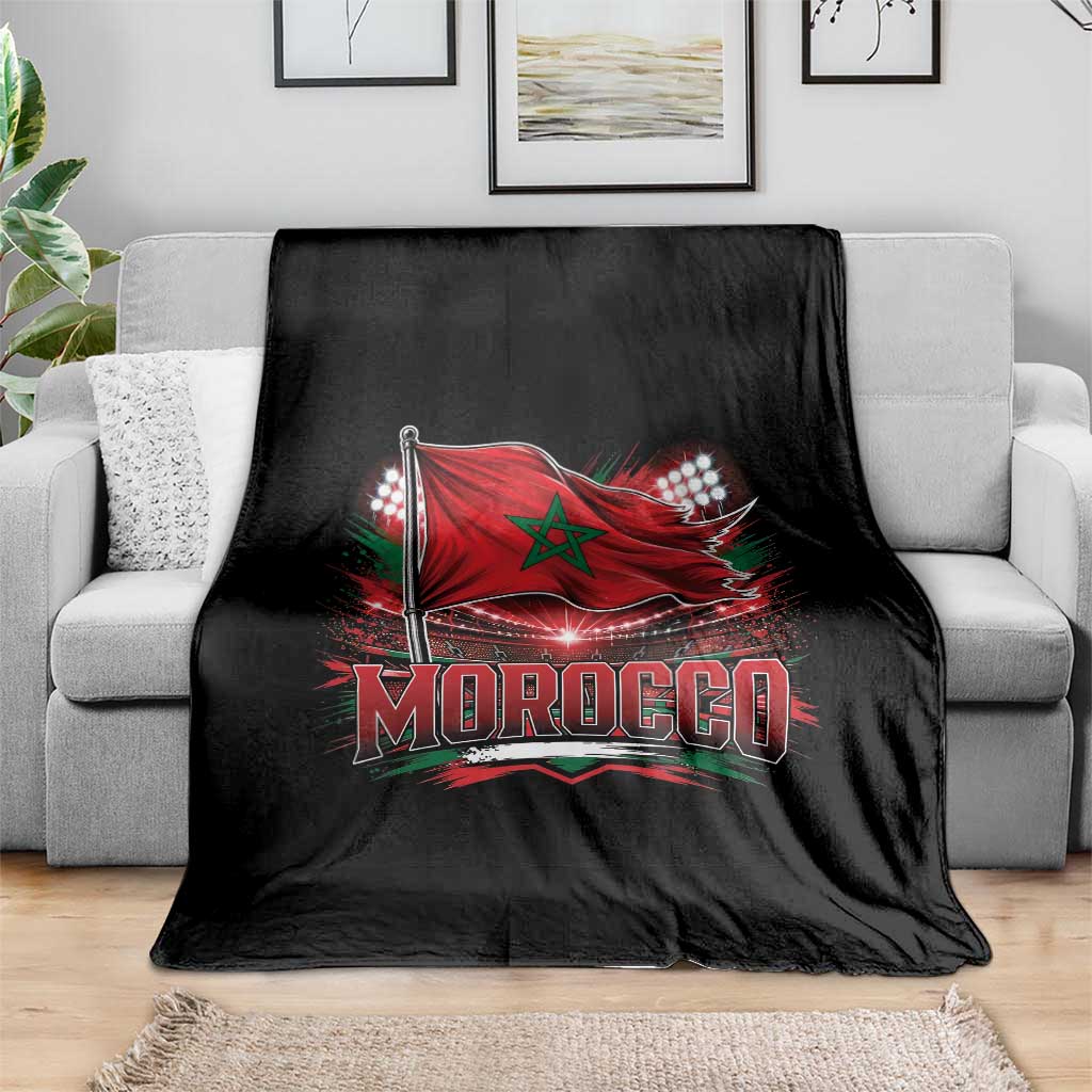 Waving Morocco Flag Stadium Lights Throw Blanket Patriotic Moroccan Soccer Fans TS02 Print Your Wear