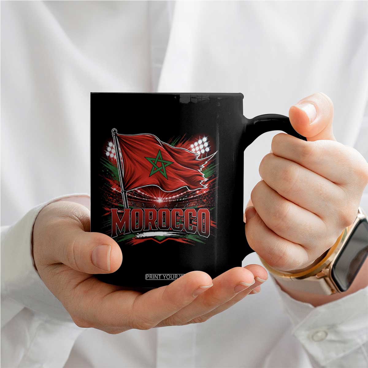 Waving Morocco Flag Stadium Lights Coffee Mug Patriotic Moroccan Soccer Fans TS02 Print Your Wear