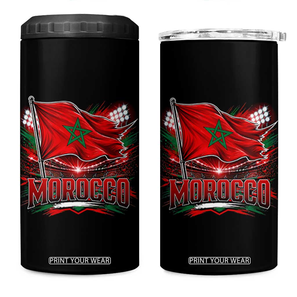 Waving Morocco Flag Stadium Lights 4 in 1 Can Cooler Tumbler Patriotic Moroccan Soccer Fans TS02 One Size: 16 oz Black Print Your Wear