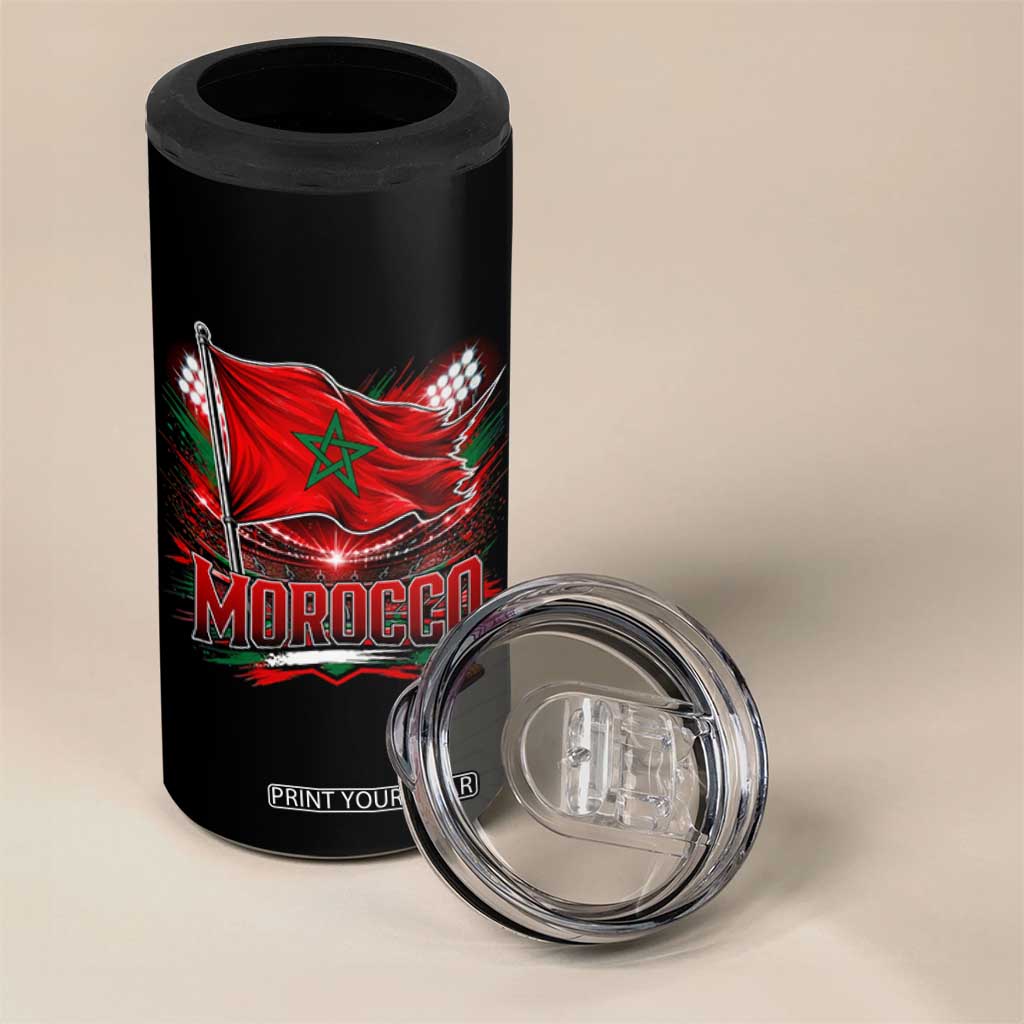 Waving Morocco Flag Stadium Lights 4 in 1 Can Cooler Tumbler Patriotic Moroccan Soccer Fans TS02 Print Your Wear