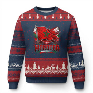 Waving Morocco Flag Stadium Lights Ugly Christmas Sweater Patriotic Moroccan Soccer Fans TS02 Navy Red Print Your Wear