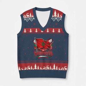 Waving Morocco Flag Stadium Lights V-Neck Knit Sweater Vest Patriotic Moroccan Soccer Fans TS02 Navy Red Print Your Wear