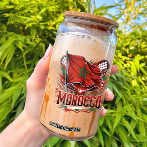 Waving Morocco Flag Stadium Lights Glass Can Patriotic Moroccan Soccer Fans TS02 Black Print Your Wear