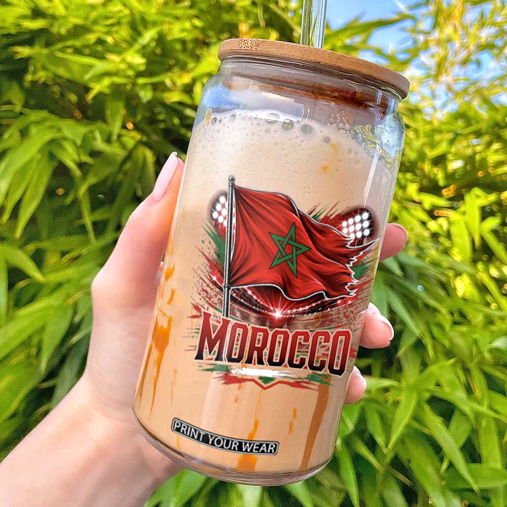 Waving Morocco Flag Stadium Lights Glass Can Patriotic Moroccan Soccer Fans TS02 Black Print Your Wear