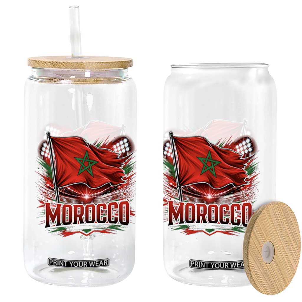 Waving Morocco Flag Stadium Lights Glass Can Patriotic Moroccan Soccer Fans TS02 Print Your Wear