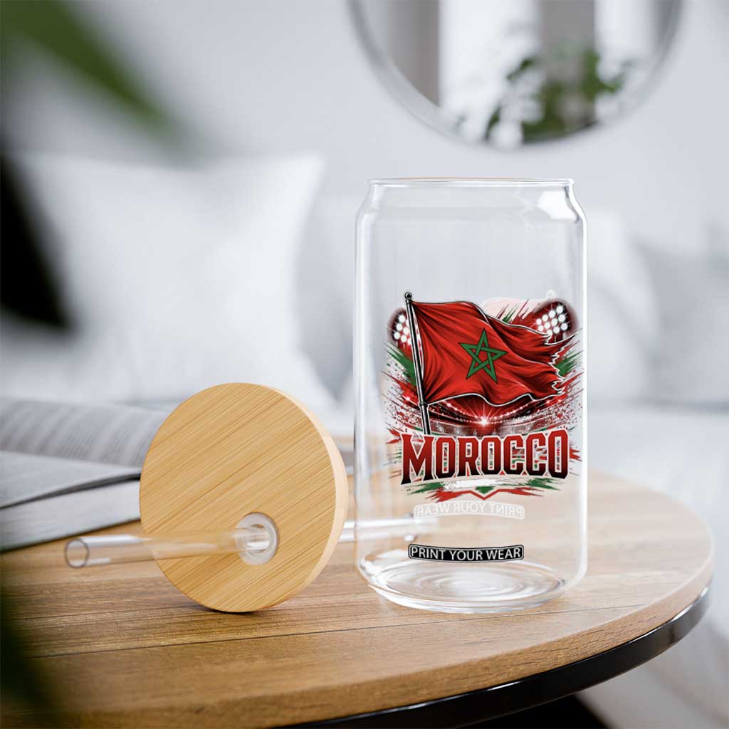 Waving Morocco Flag Stadium Lights Glass Can Patriotic Moroccan Soccer Fans TS02 Print Your Wear