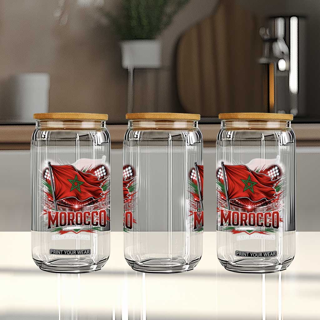 Waving Morocco Flag Stadium Lights Glass Can Patriotic Moroccan Soccer Fans TS02 Print Your Wear