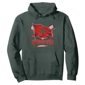 Waving Morocco Flag Stadium Lights Hoodie Patriotic Moroccan Soccer Fans TS02 Dark Forest Green Print Your Wear