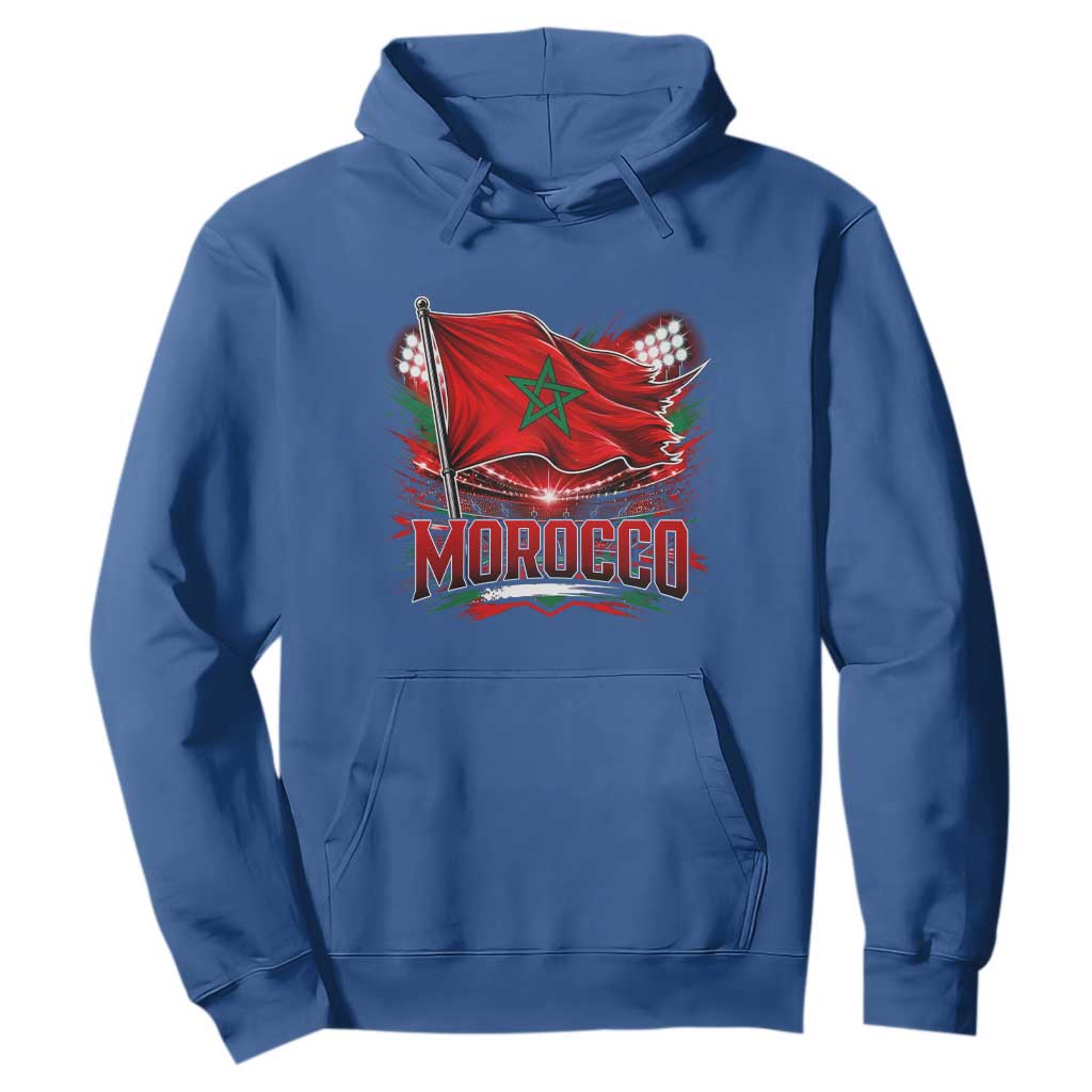 Waving Morocco Flag Stadium Lights Hoodie Patriotic Moroccan Soccer Fans TS02 Royal Blue Print Your Wear